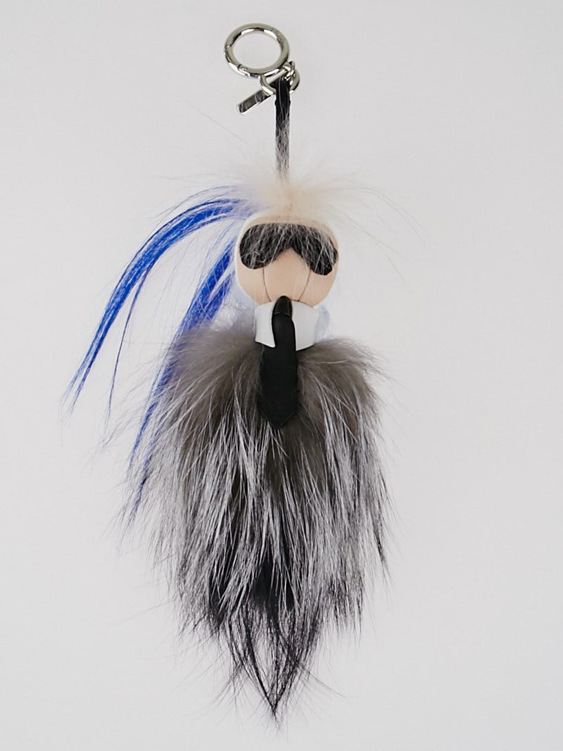 Fendi Blue and Silver Fur Mini Karlito Bag Charm Yoogi s Closet