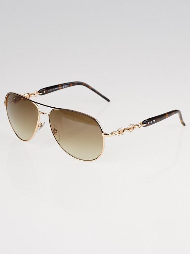 Gucci Rose Goldtone Frame Metal and Crystal Link Aviator Sunglasses - GG 4239