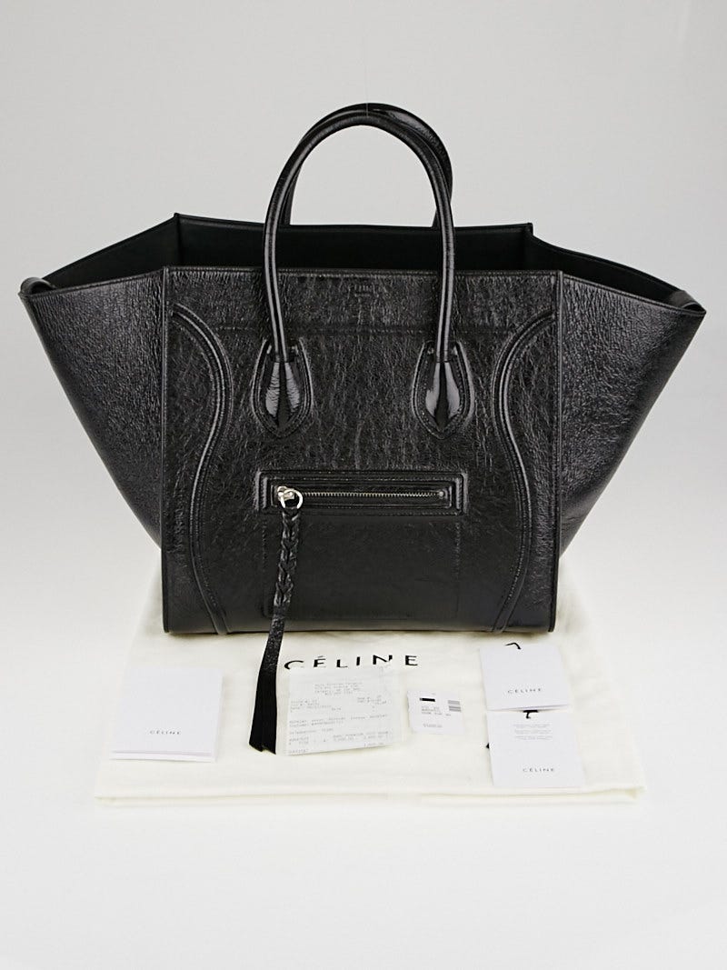 Celine Black Shiny Goatskin Leather Medium Phantom Luggage Tote