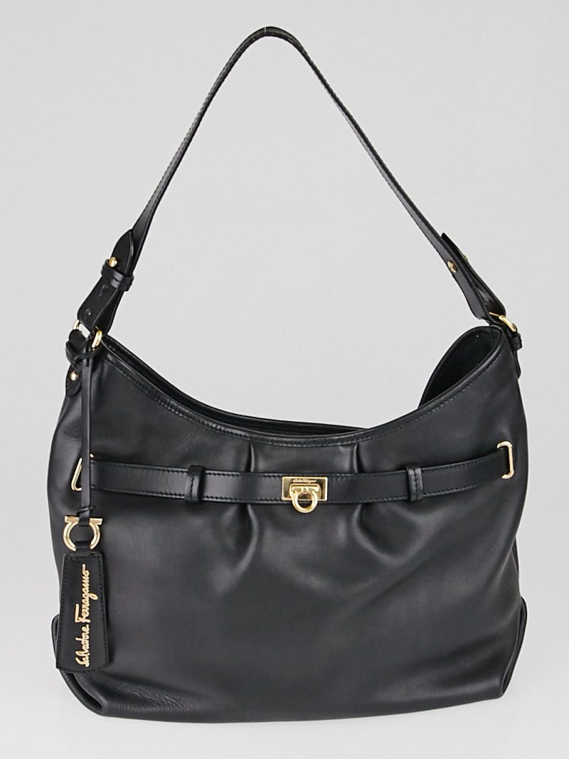 Salvatore Ferragamo Black Leather Hobo Bag
