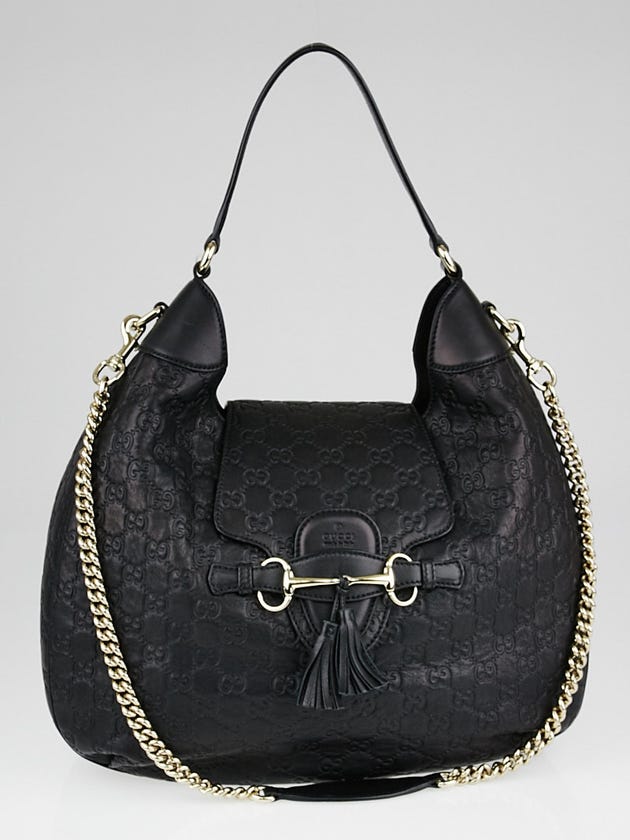 Gucci Black Guccissima Leather Emily Original Chain Hobo Bag