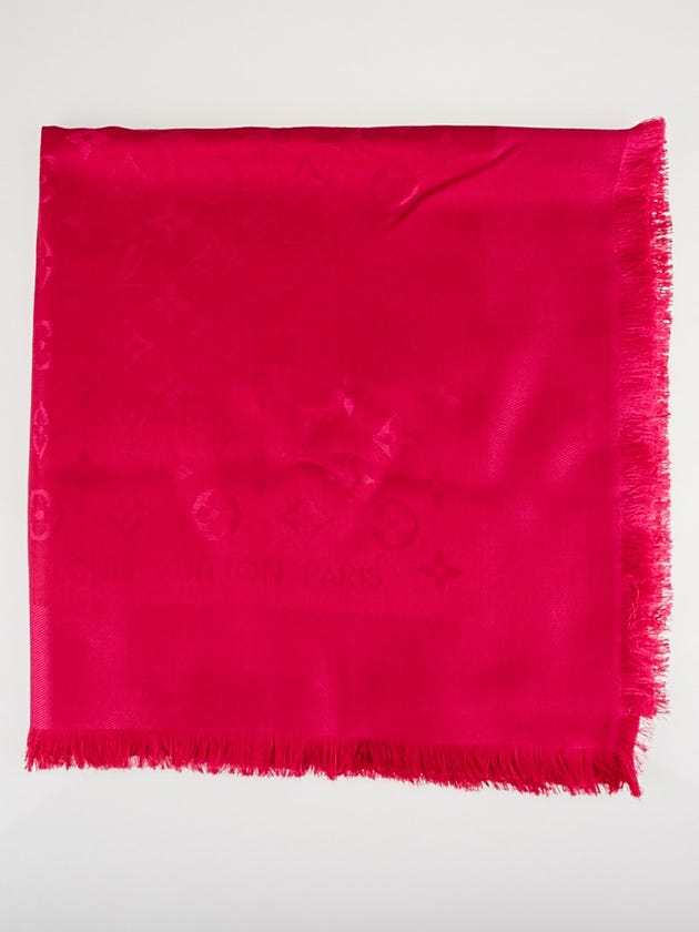 Louis Vuitton Hot Pink Monogram Silk/Wool Shawl Scarf