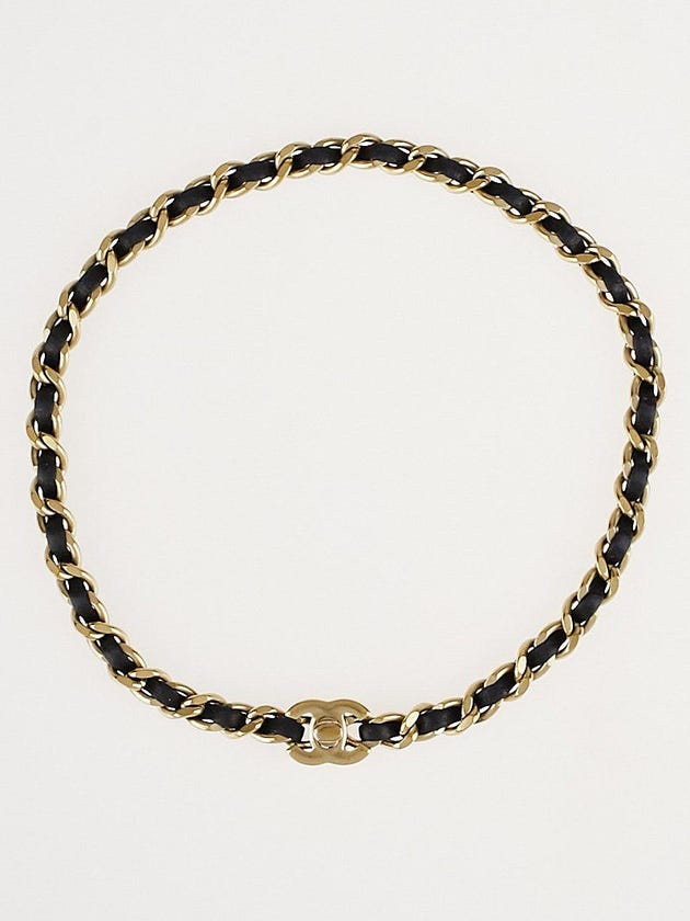 Chanel Goldtone Chain and Leather CC Wrap Bracelet