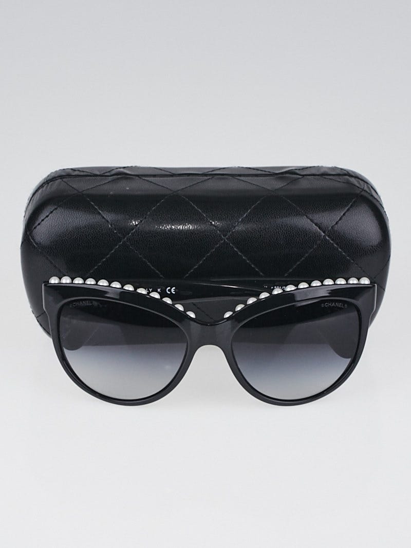 Chanel Black Acetate Frame Cultured Pearl Cat-Eye Sunglasses-6040
