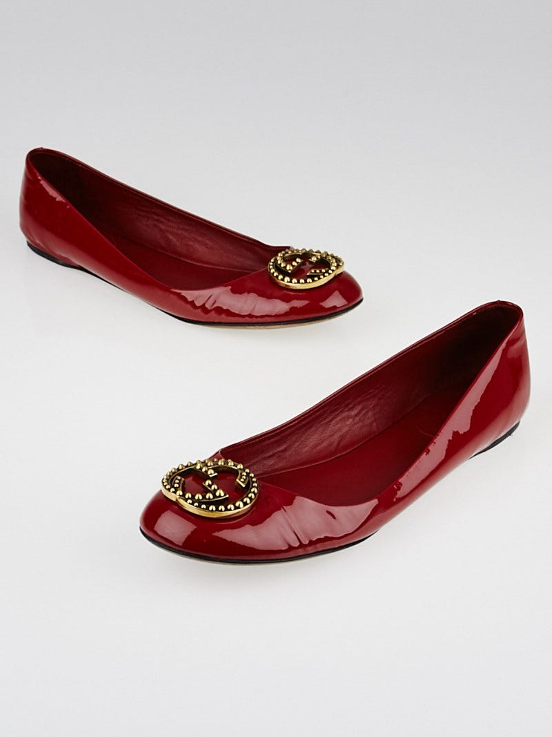 Chanel Red Leather CC Bow Ballet Flats Size 40.5