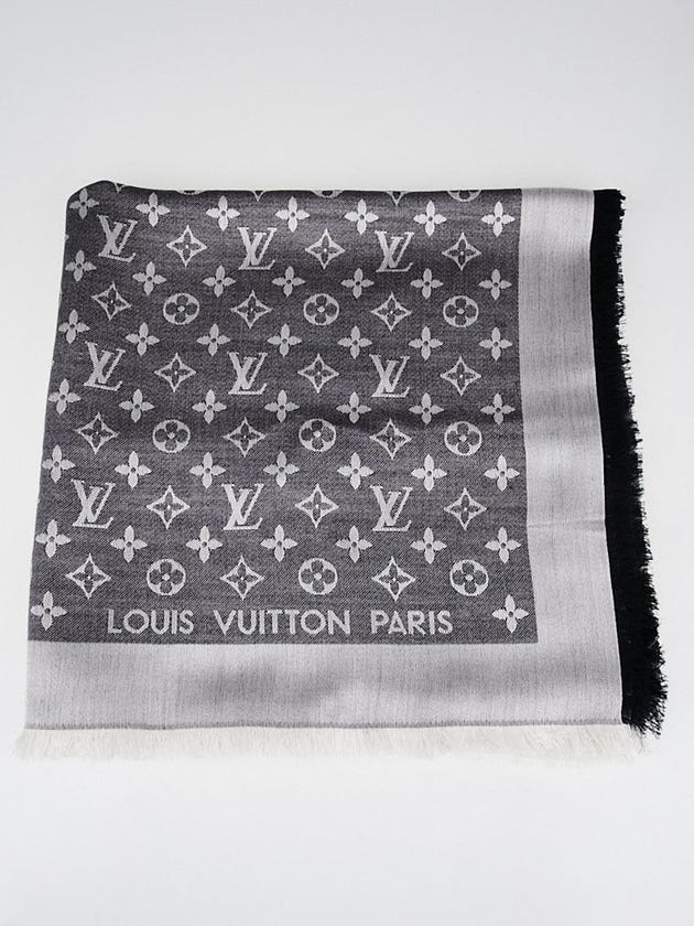 Louis Vuitton Black Monogram Denim Silk/Wool Shawl Scarf