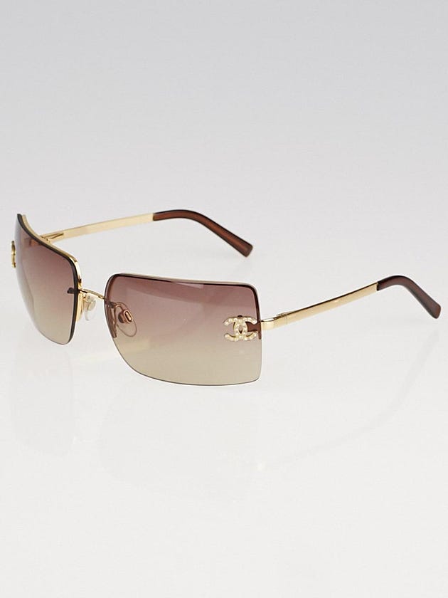 Chanel Gold/Brown Frameless Tinted Crystal CC Logo Sunglasses-4092B