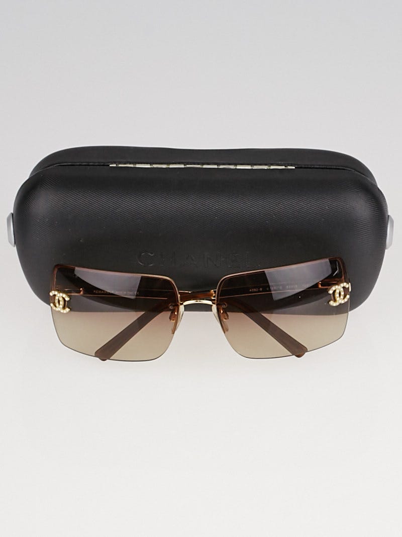 Chanel Gold/Brown Frameless Tinted Crystal CC Logo Sunglasses