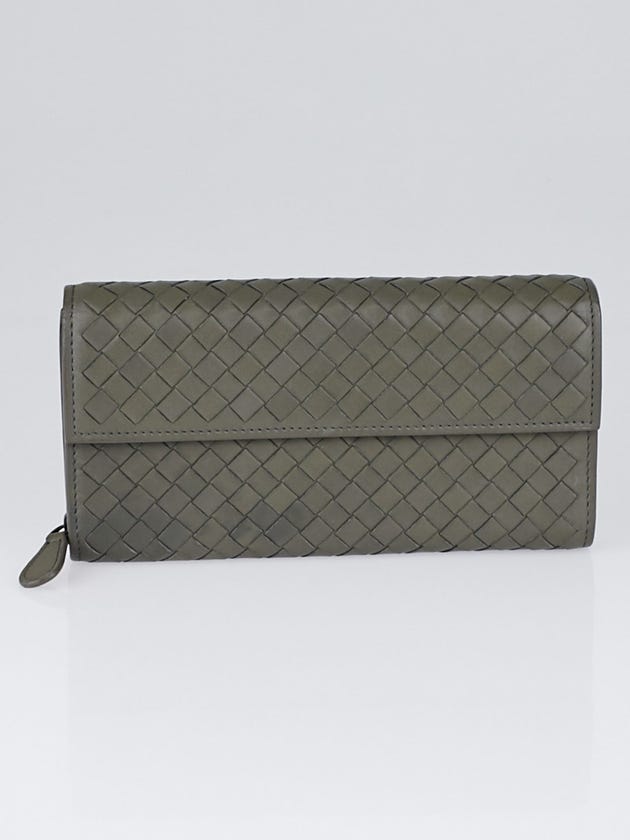Bottega Veneta Grey Intrecciato Woven Nappa Leather Continental Wallet