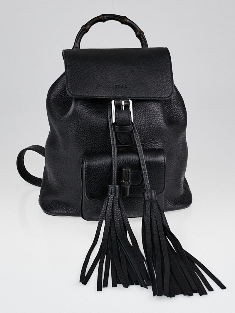 Gucci Black Pebbled Leather Bamboo Backpack Bag | Yoogi display picture 1