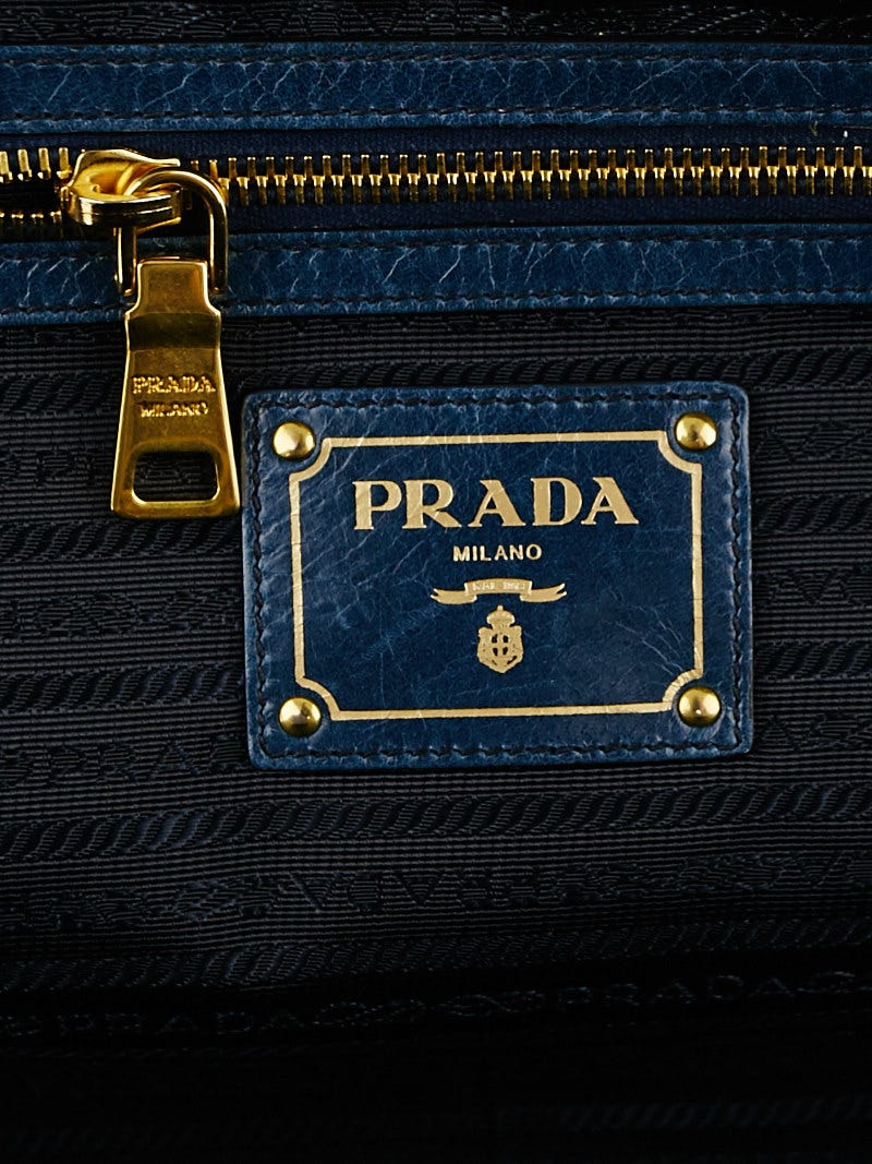 Prada Denim Blue Vitello Shine leather Bauletto Bag BL0821