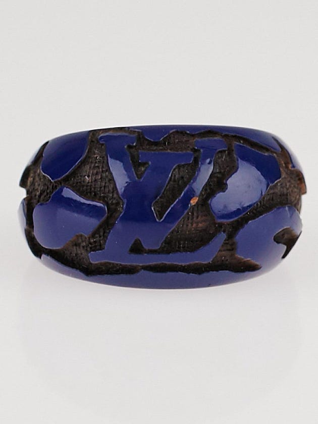 Louis Vuitton Blue Lacquer Wood Leomonogram Ring Size 8