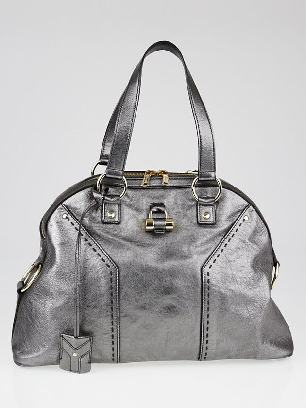 Yves Saint Laurent Metallic Silver Chevre Leather Large Muse Bag