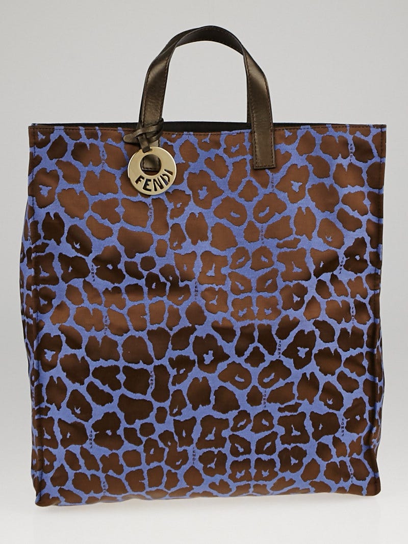 Fendi Blue/Brown Leopard Jacquard Canvas Shopping Tote Bag 8BH173