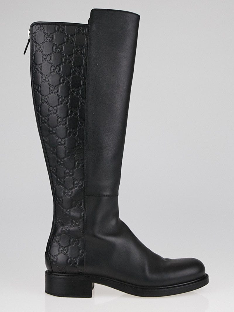 Gucci Black Guccissima Leather GG Tall Riding Boots Size 7.5 38 Yoogi s Closet