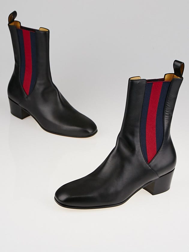 Gucci Black Leather Vintage Web Chelsea Boots Size 7.5/38