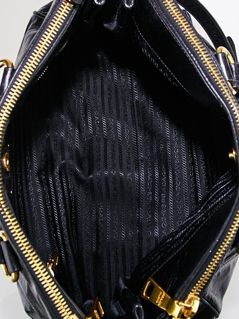 Prada Black Vitello Shine Leather East/West Satchel Bag