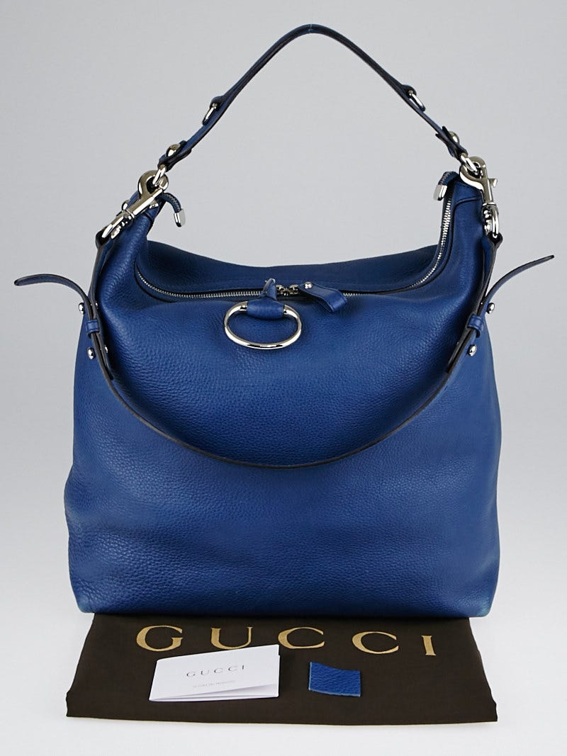 Gucci Blue Pebbled Leather Icon Bit Large Hobo Bag | Yoogi's