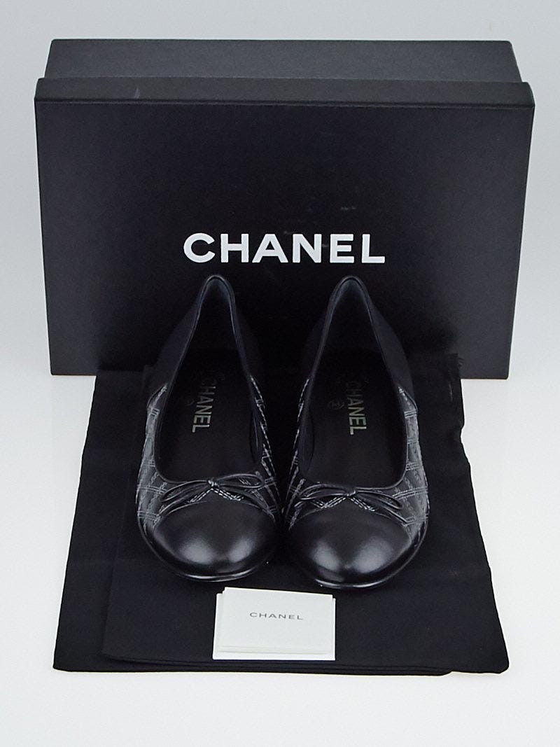 Chanel Black Stitched Leather Cap Toe Ballet Flats Size 6.5/37