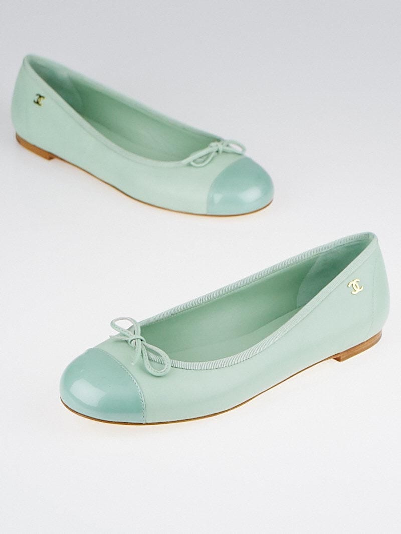 Chanel Light Green Leather Coco Jazz Cap Toe Ballet Flats Size 7