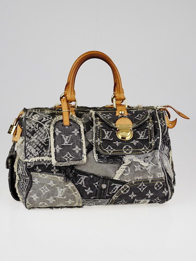 Louis Vuitton Limited Edition Grey Denim Monogram Denim Patchwork Speedy Bag  - Yoogi's Closet
