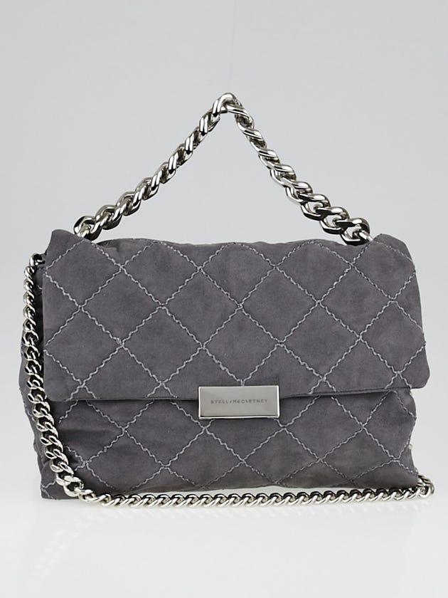 Stella McCartney Grey Shaggy Deer Quilted Faux-Leather Becks Small Shoulder Bag