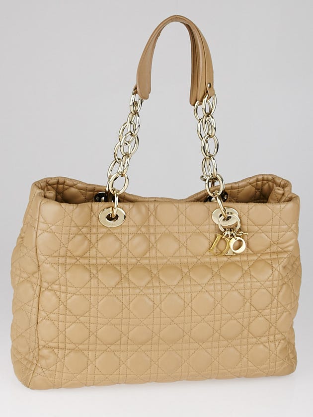 Christian Dior Beige Cannage Quilted Lambskin Leather Dior Soft Shopping Tote Bag