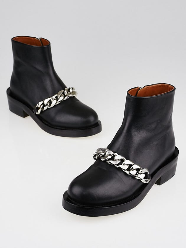 Givenchy Black Leather Laura Chain Ankle Boots Size 4.5/35