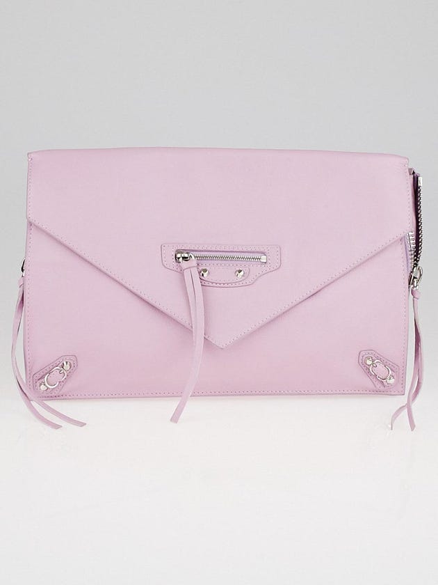 Balenciaga Pink Calfskin Leather Papier Zip Around Sight Clutch Bag