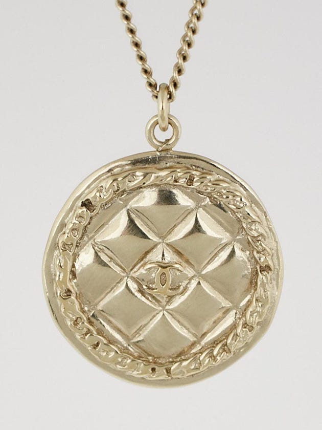 Chanel Goldtone Metal Quilted CC Medallion Necklace