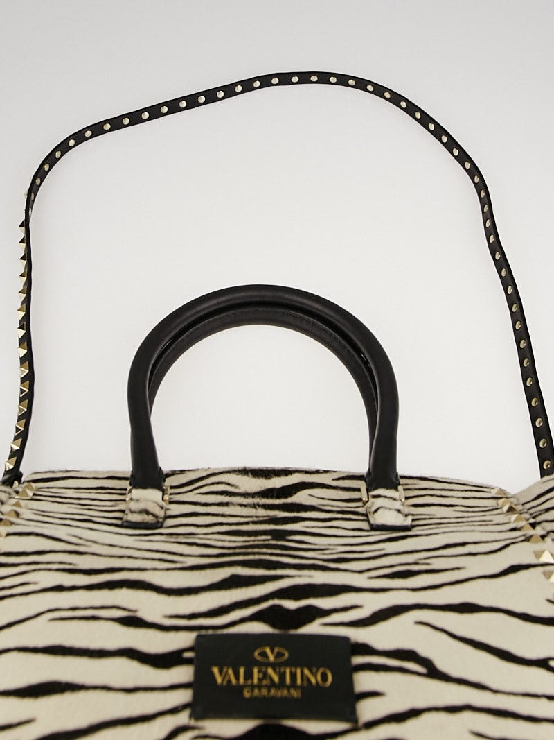 Valentino Black/White Tiger Striped Pony Hair Rockstud Double