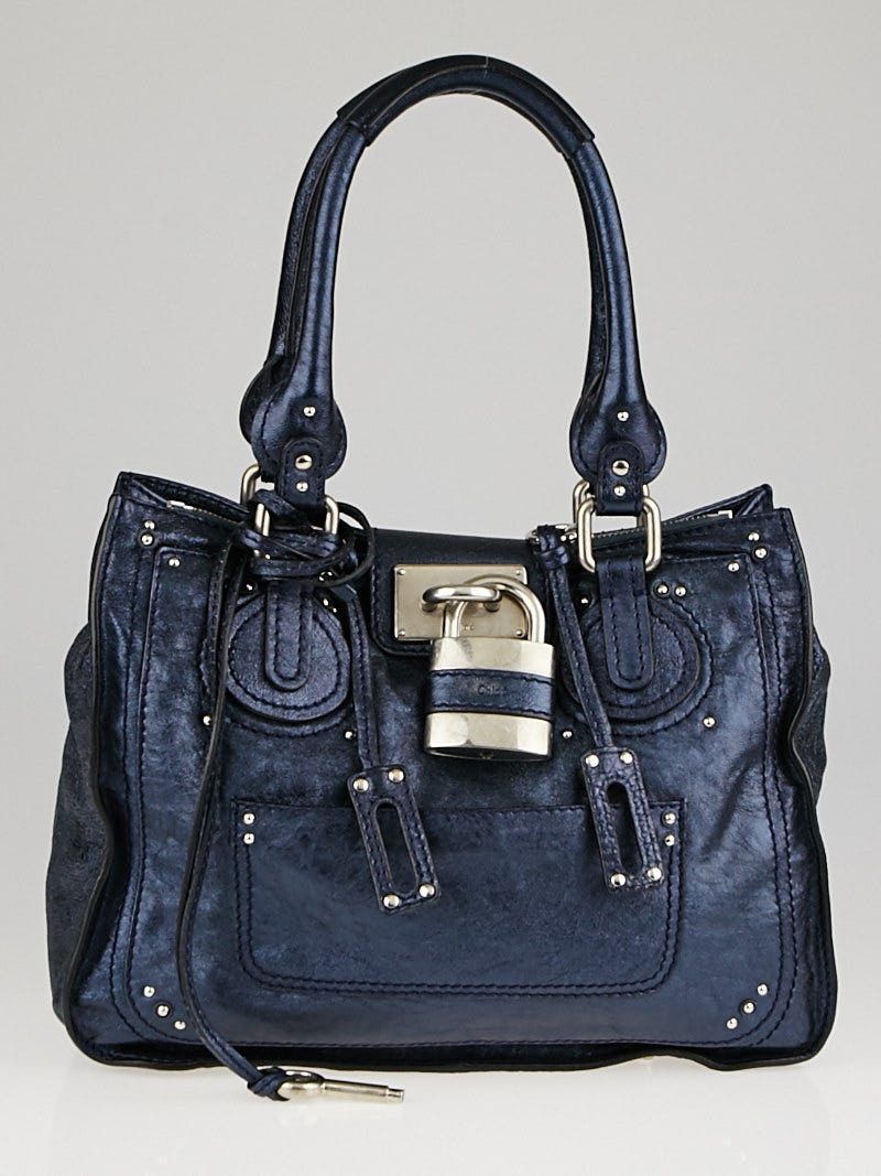 Chloe Metallic Blue Leather Paddington Tote Bag | Yoogi's Closet