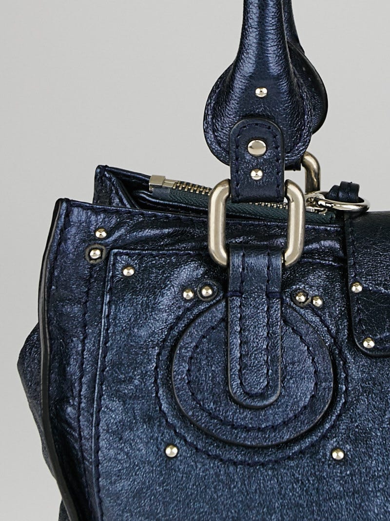 Chloe Metallic Blue Leather Paddington Tote Bag | Yoogi's Closet