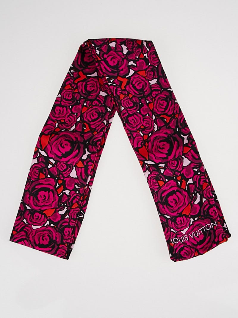 Louis Vuitton Fuchsia Rock and Roses Silk Bandeau Scarf - Yoogi's