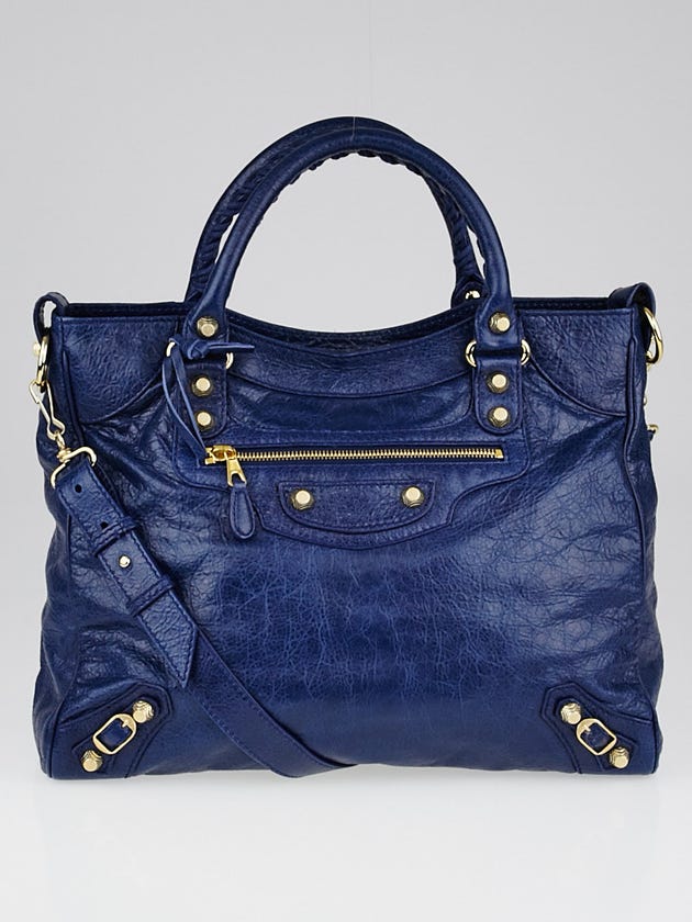 Balenciaga Bleu Mineral Lambskin Leather Giant 12 Gold Velo Bag