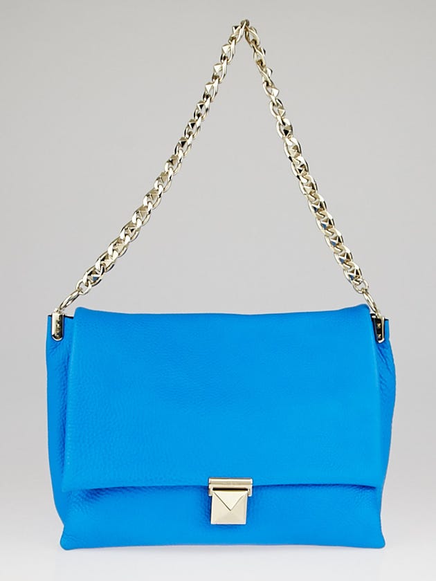 Valentino Blue Pebbled Leather Flap Top Chain Shoulder Bag