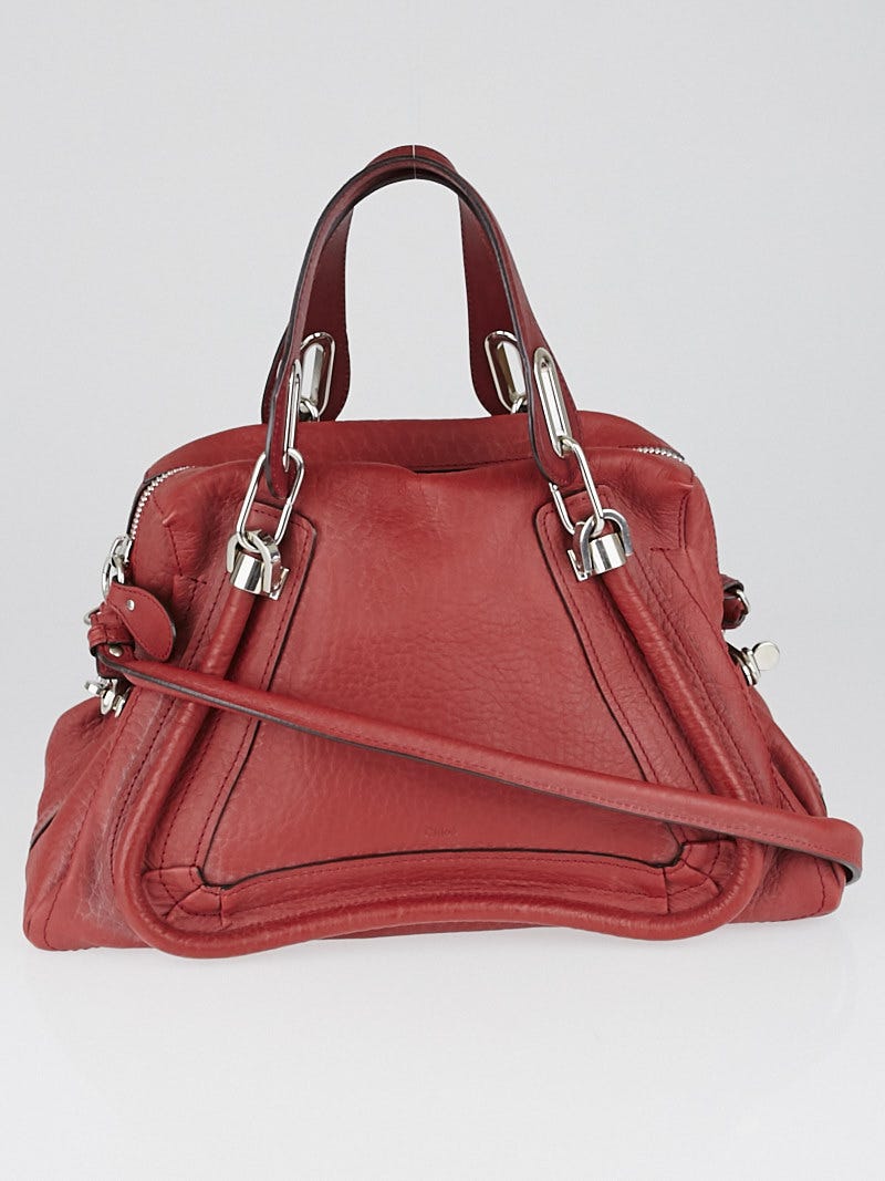 Chloe Red Pebbled Leather Medium Paraty Bag