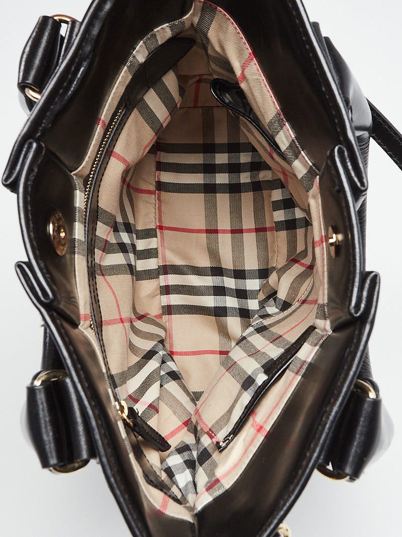 Burberry Black Pebbled Leather Bridle Whipstitch Tote Bag