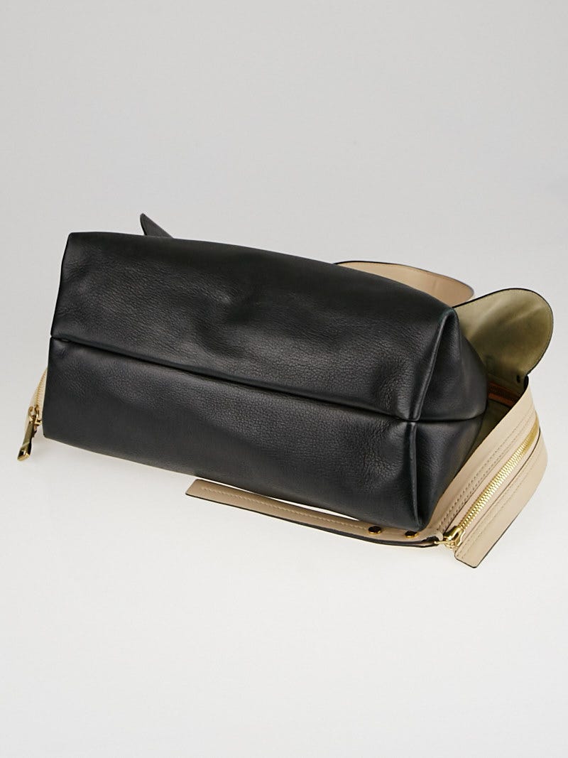 【サイズ交換ＯＫ】 Chloe Black/Rope Beige Deerskin Leather Dalston Shoulder Bag トートバッグ