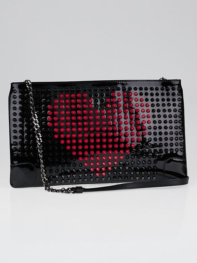 Christian Louboutin Black/Fuchsia Patent Leather Loubiposh Valentines Spiked Clutch Bag