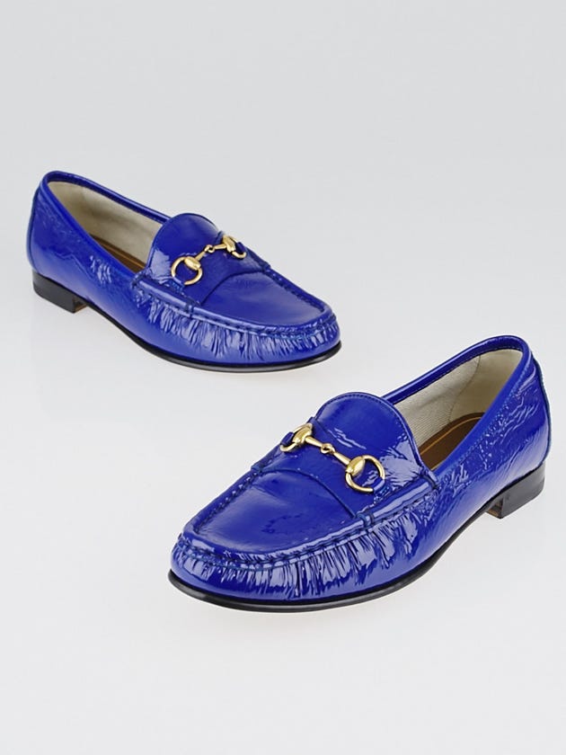Gucci Blue Patent Leather Horsebit Loafers Size 8/38.5