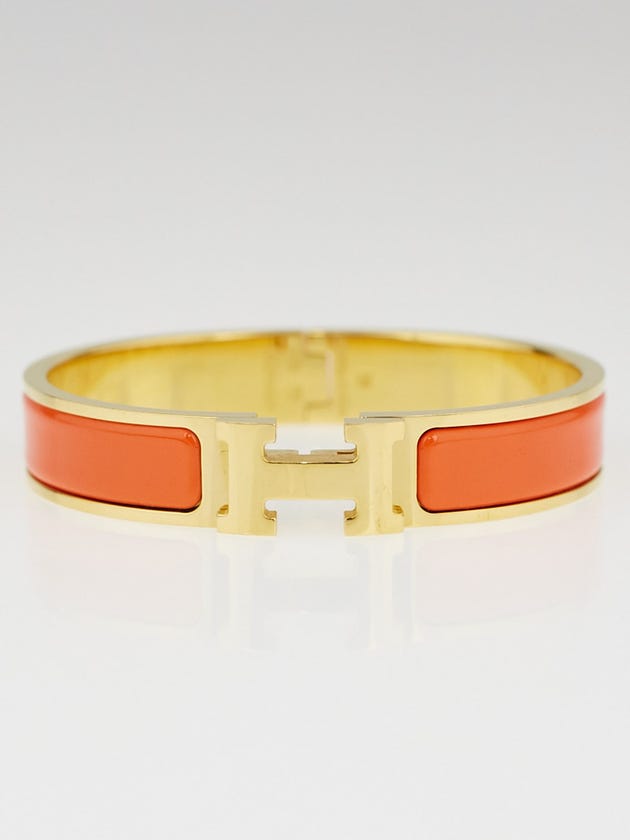 Hermes Orange Enamel Gold Plated Clic H PM Narrow Bracelet