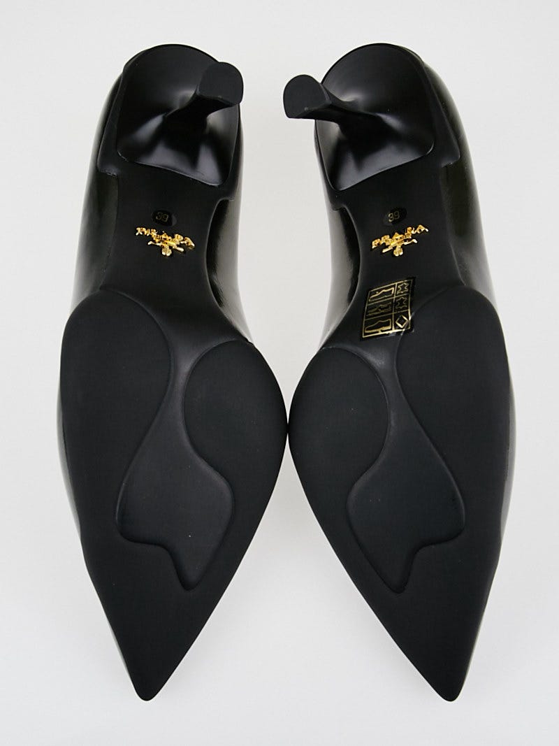 Prada Metallic Grey Patent Leather Pointed Toe Pumps Size