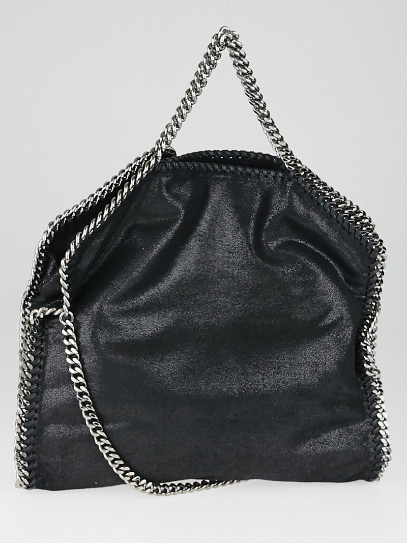 Stella McCartney Black Shaggy Deer Faux Leather Falabella Fold Over Tote Bag Yoogi s Closet