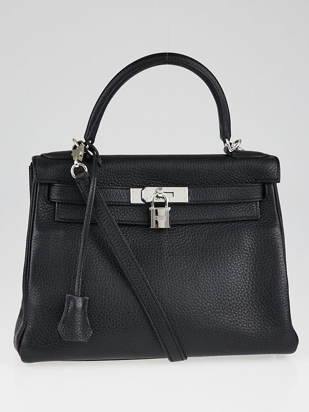 Hermes 28cm Black Clemence Leather Palladium Plated Kelly Retourne Bag