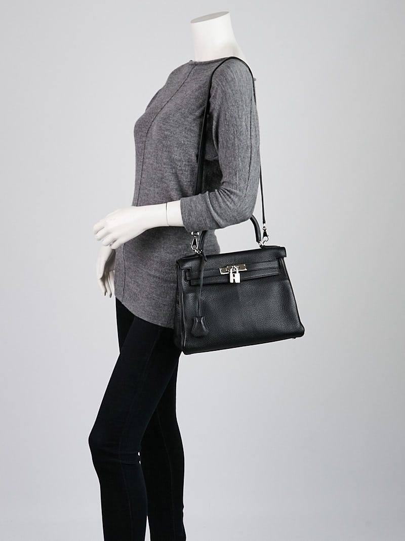 Hermes 28cm Black Clemence Leather Palladium Plated Kelly