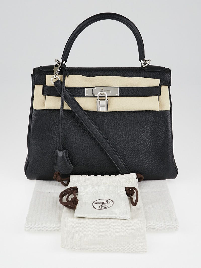 Hermes 28cm Black Clemence Leather Palladium Plated Kelly