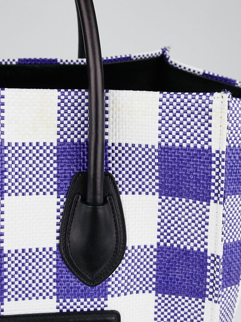 Celine Blue and White Gingham Woven Straw Medium Phantom