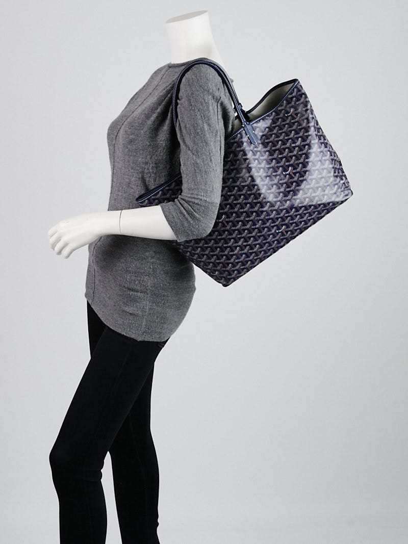 Goyard Navy Blue Chevron Print Coated Canvas St. Louis PM Tote Bag Yoogi s Closet