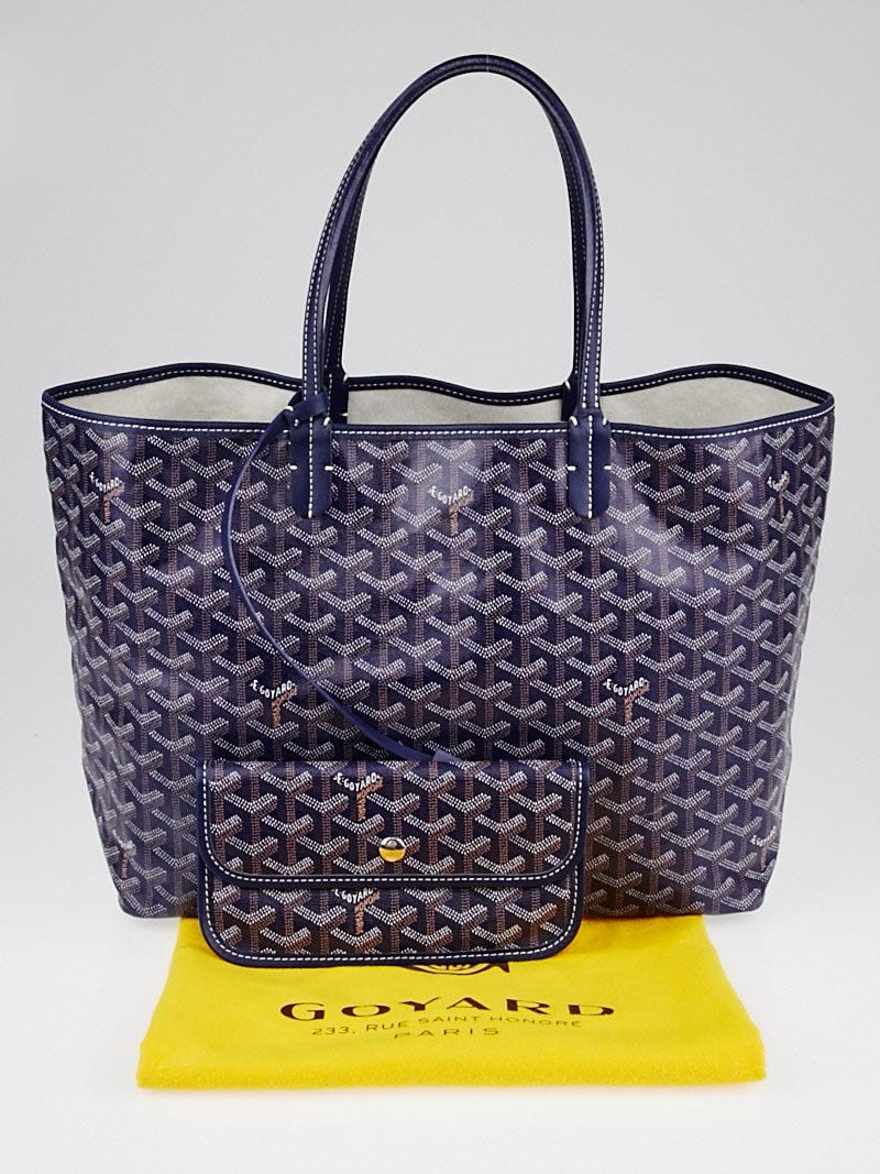 New Goyard Navy Blue Chevron St Louis PM Tote with Pouch Wallet Clutch NWT